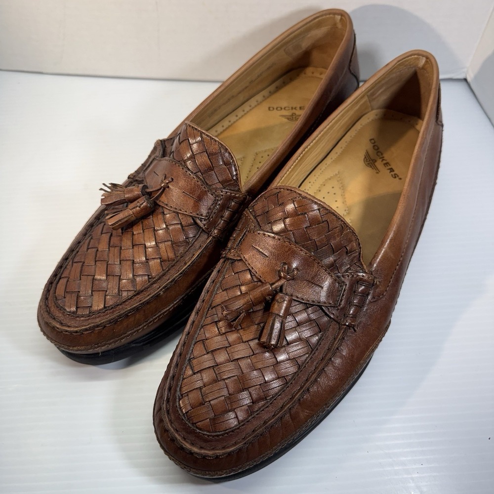 Dockers Made In Brazil Woven Leather Loafer Tassels Men's Size 13 M Brown EUC